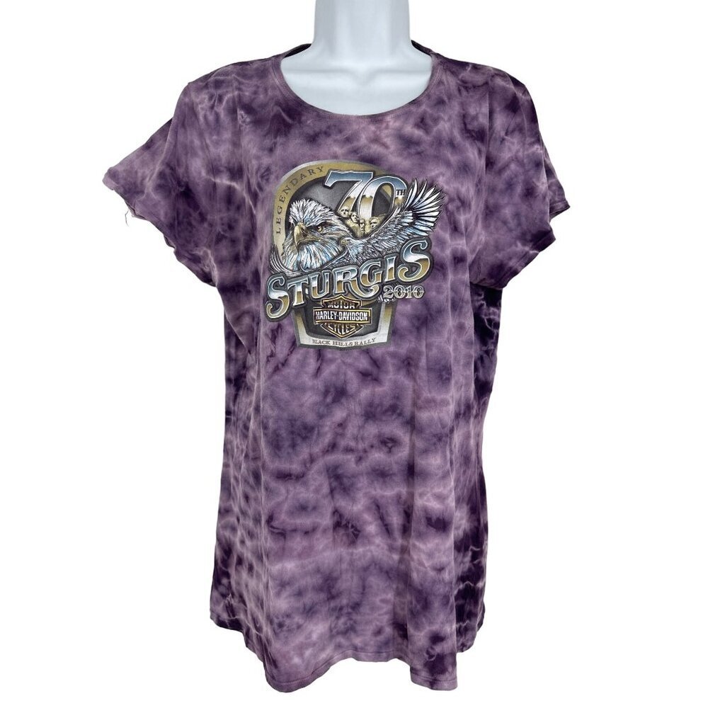 Harley Davidson Purple Tie Dye Double Sided Graphic Tee Size 2XL